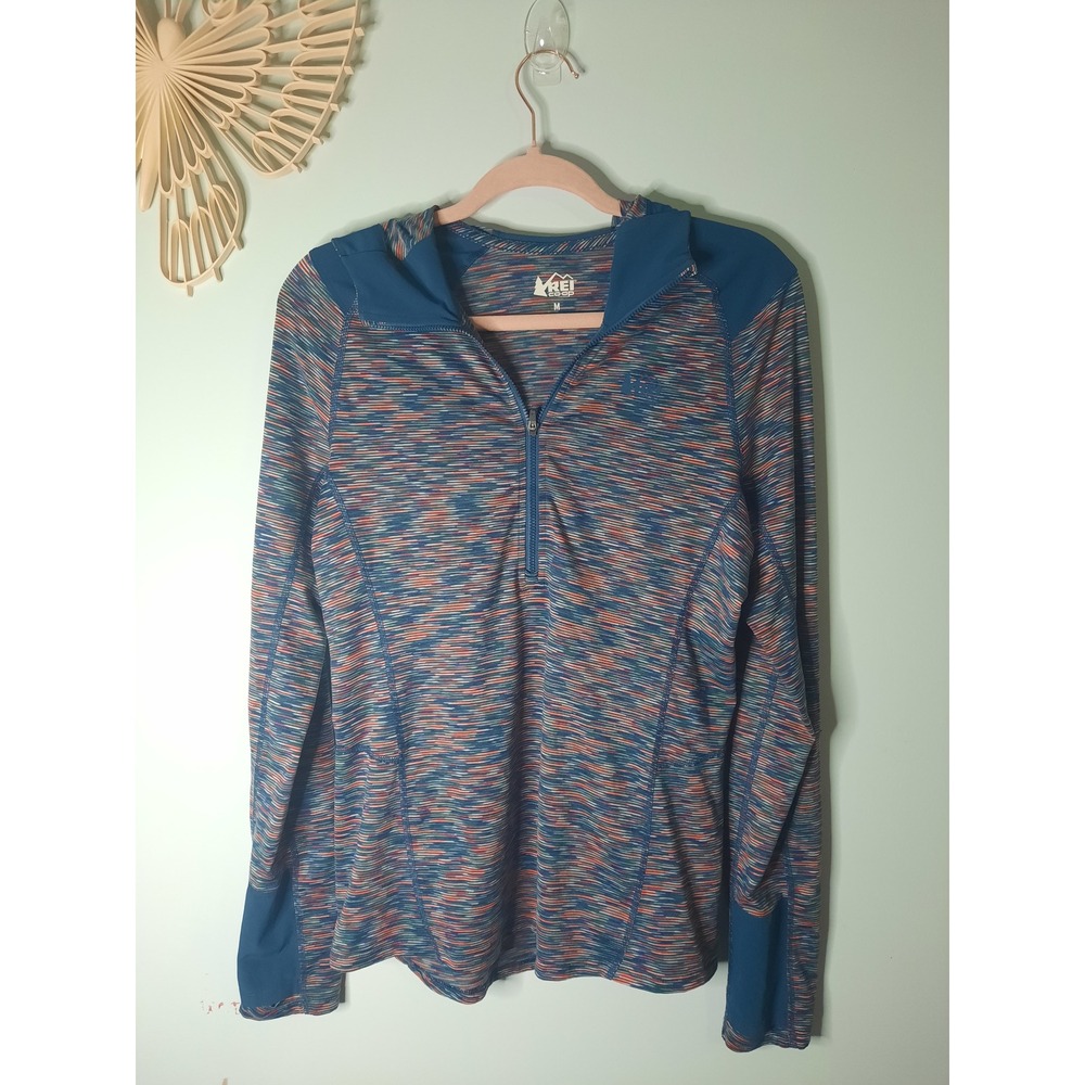 REI Co-op Womens Space Dye Quarter Zip Hooded Pullover Blue Multi Size M